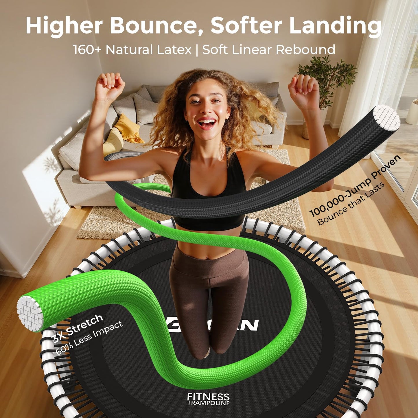 BCAN 40" Soft Land Pro Fitness Rebounder Trampoline, Adjustable Tension Bungees