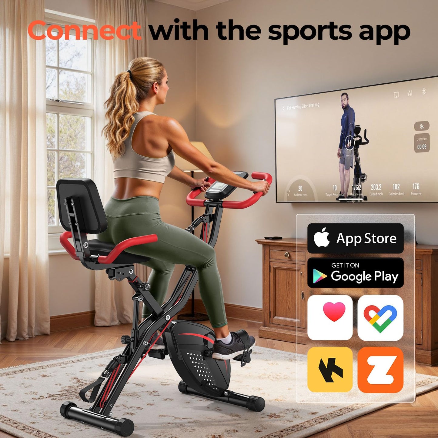YOSUDA Folding Exercise Bike, 5 IN 1 Stationary Bikes for Home 6.6 LBS Flywheel, 330LB Weight Capacity Back Support Cushion Indoor Workout Cycling Bike for Home Gym