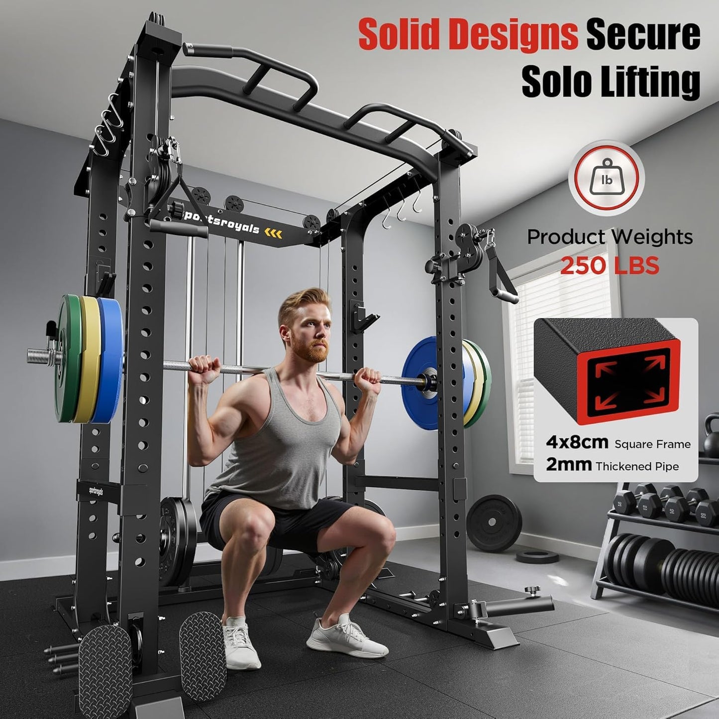Sportsroyals Power Cage,1600lbs Multi-Function Power Rack with Adjustable Cable Crossover System, Weight Cage for Home Gym