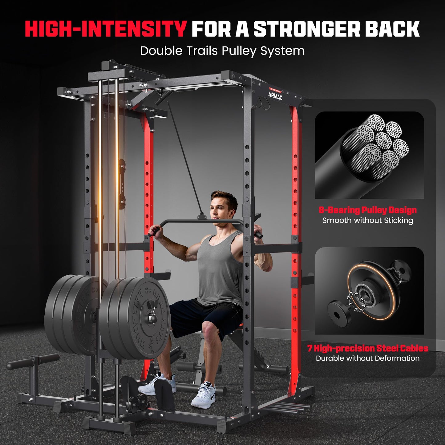 ARMAC Power Cage, Power Rack with Adjustable Cable Crossover System, Weight Cage for Home Gym