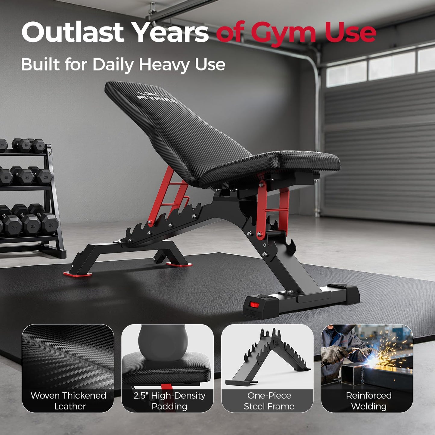 FLYBIRD Commercial Grade Adjustable Weight Bench - 1300LBS Capacity, 6+3 Positions for Ultimate Strength Training & Bench Press, with Easy-Roll Wheels