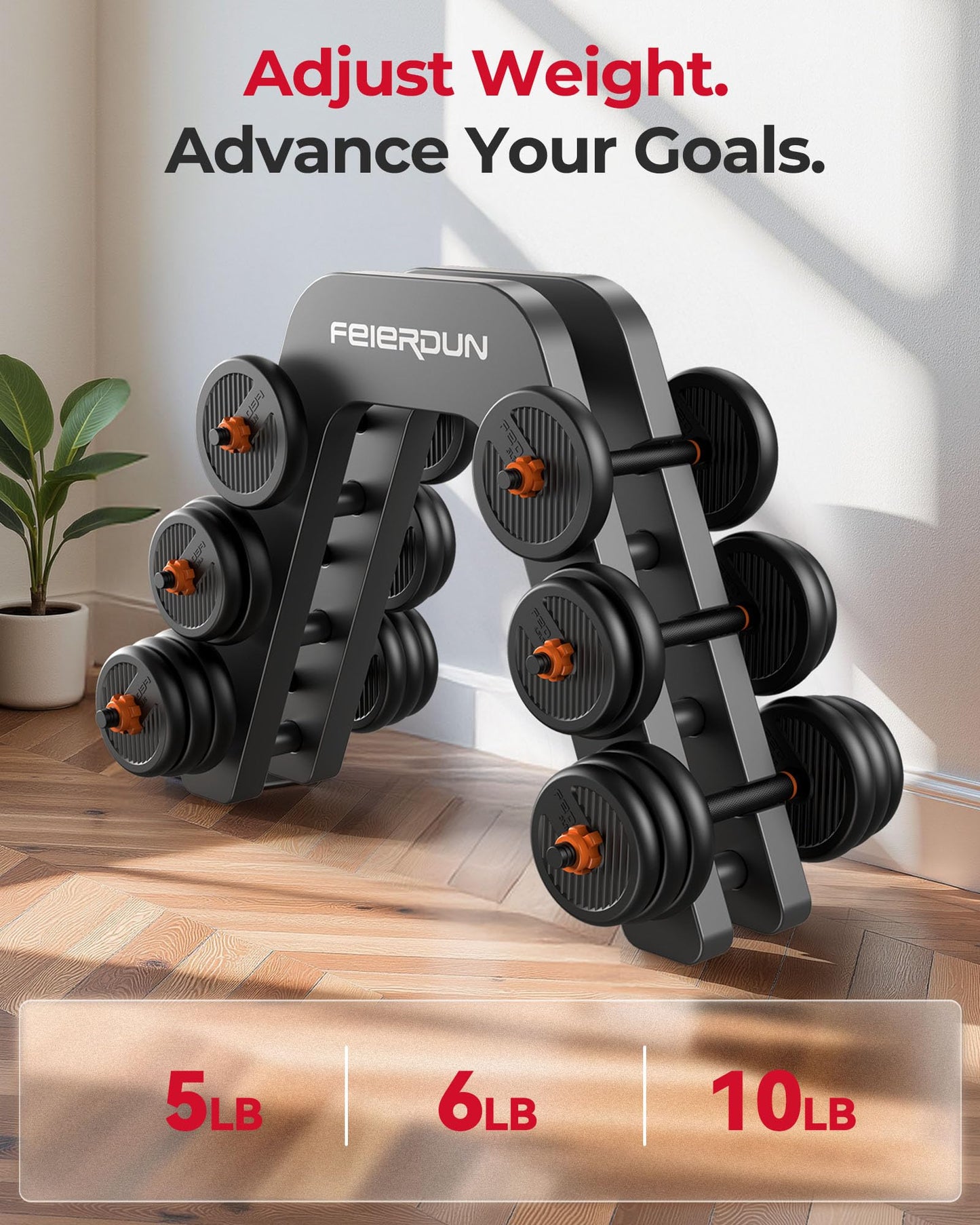 FEIERDUN Adjustable Dumbbells, 20/30/45lbs Free Weight Set with Connector, 5 in1 Dumbbells Set Used as Barbell, Kettlebells, Push up Stand, Weight Plate, Fitness Exercises for Home Gym Suitable Men/Women