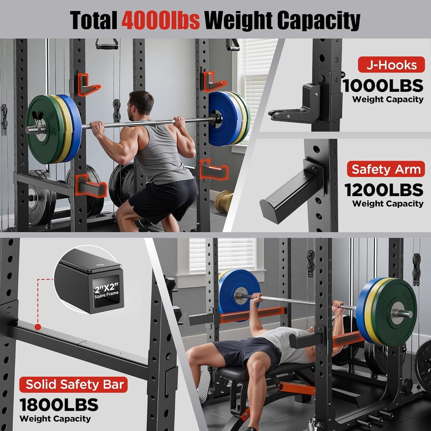 Sportsroyals Power Cage,1600lbs Multi-Function Power Rack with Adjustable Cable Crossover System, Weight Cage for Home Gym