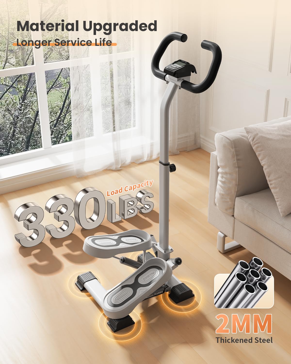 FLYBIRD Stepper with Handlebar, Twist Stair Stepper for Exercises for Leg Workout, Low-Impact Home Cardio