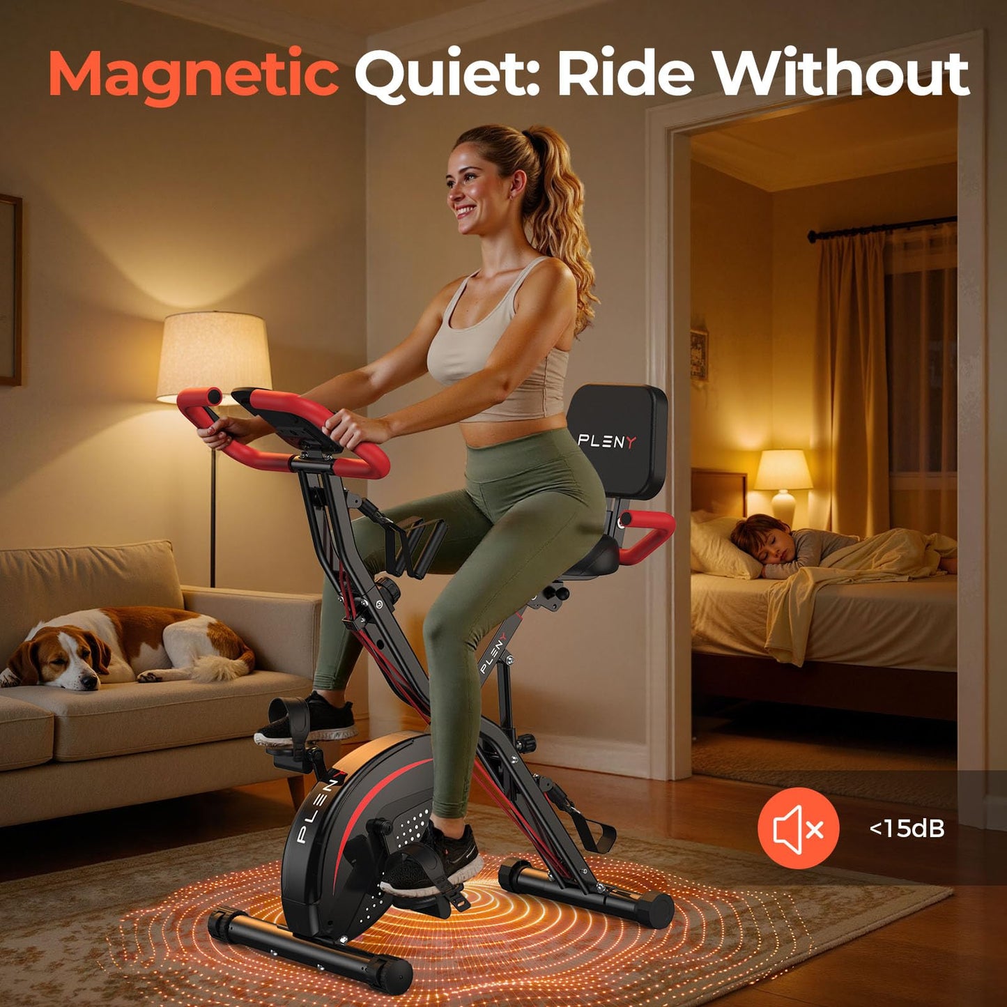 YOSUDA Folding Exercise Bike, 5 IN 1 Stationary Bikes for Home 6.6 LBS Flywheel, 330LB Weight Capacity Back Support Cushion Indoor Workout Cycling Bike for Home Gym