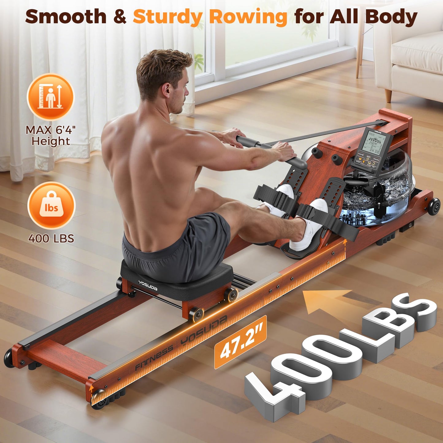 YOSUDA Water Rowing Machines for Home Use- Foldable Rower Machine 400LBS Weight Capacity with Dedicated Monitor & Bluetooth APP