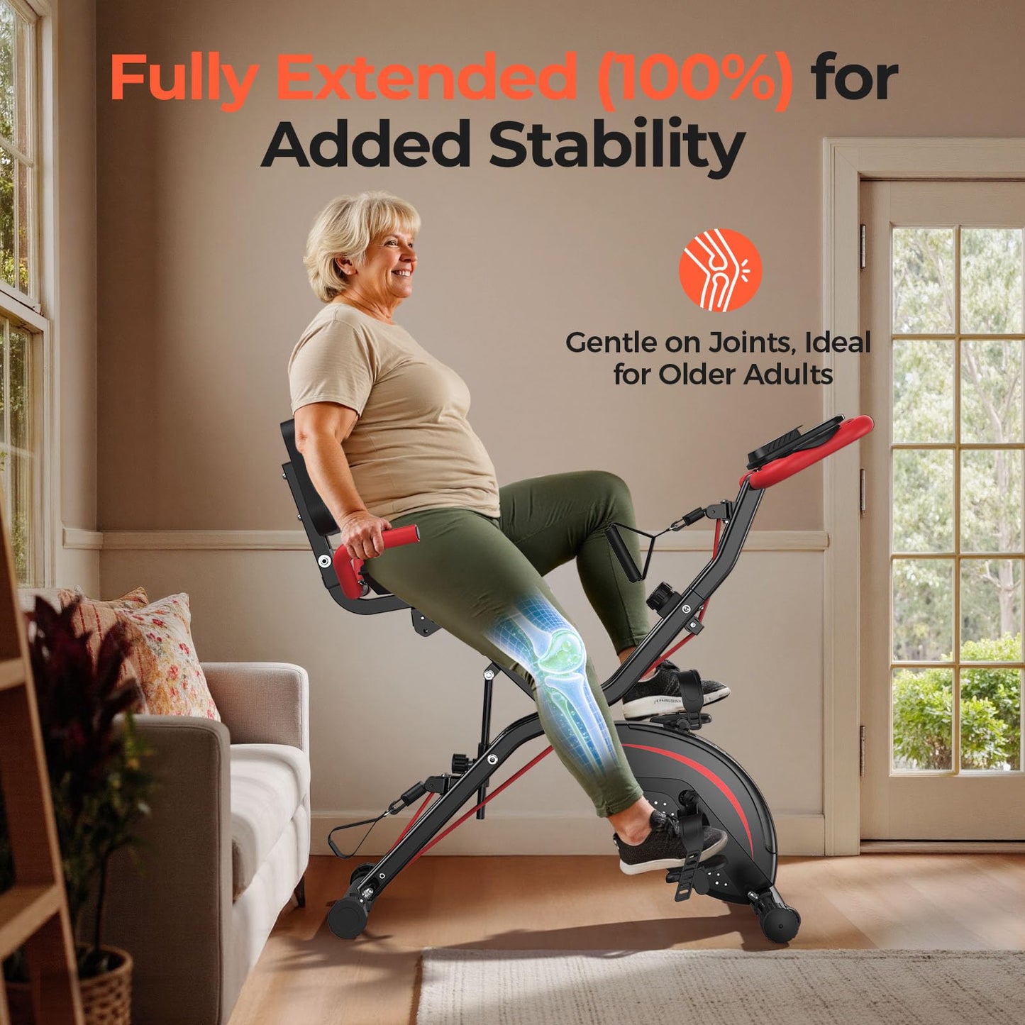 YOSUDA Folding Exercise Bike, 5 IN 1 Stationary Bikes for Home 6.6 LBS Flywheel, 330LB Weight Capacity Back Support Cushion Indoor Workout Cycling Bike for Home Gym