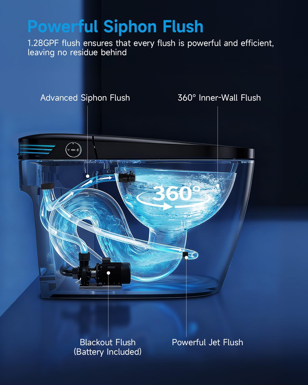 KOLIGEY Black Smart Toilet with Bidet, Auto Open/Close Lid, Heated Seat, Warm Wash&Dryer