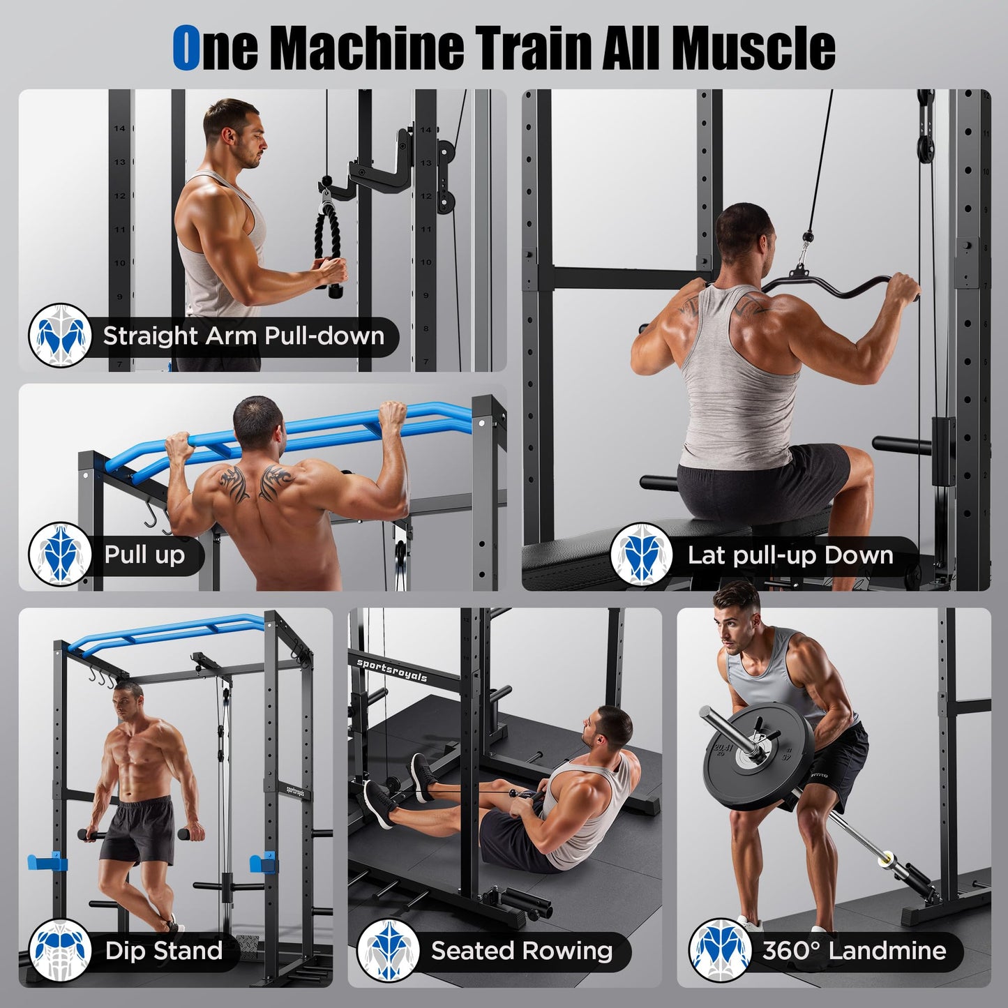 FED Fitness Power Cage,1600lbs Multi-Function Power Rack with Adjustable Cable Crossover System and More Training Attachment, Weight Cage for Home Gym