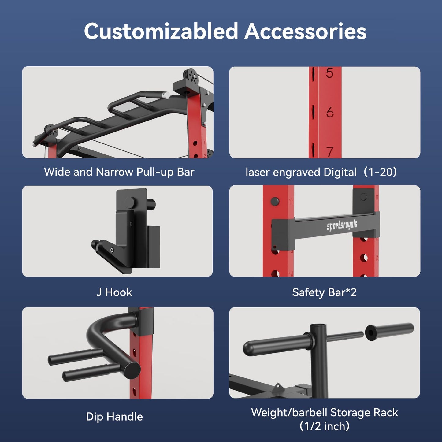 Sportsroyals 1600LB Power Rack with Adjustable Cable Crossover