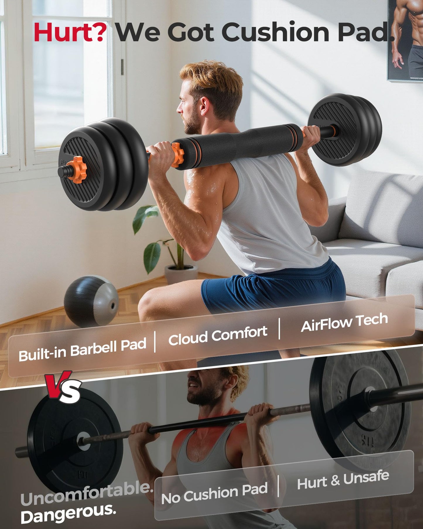 FEIERDUN Adjustable Dumbbells, 20/30/45lbs Free Weight Set with Connector, 5 in1 Dumbbells Set Used as Barbell, Kettlebells, Push up Stand, Weight Plate, Fitness Exercises for Home Gym Suitable Men/Women