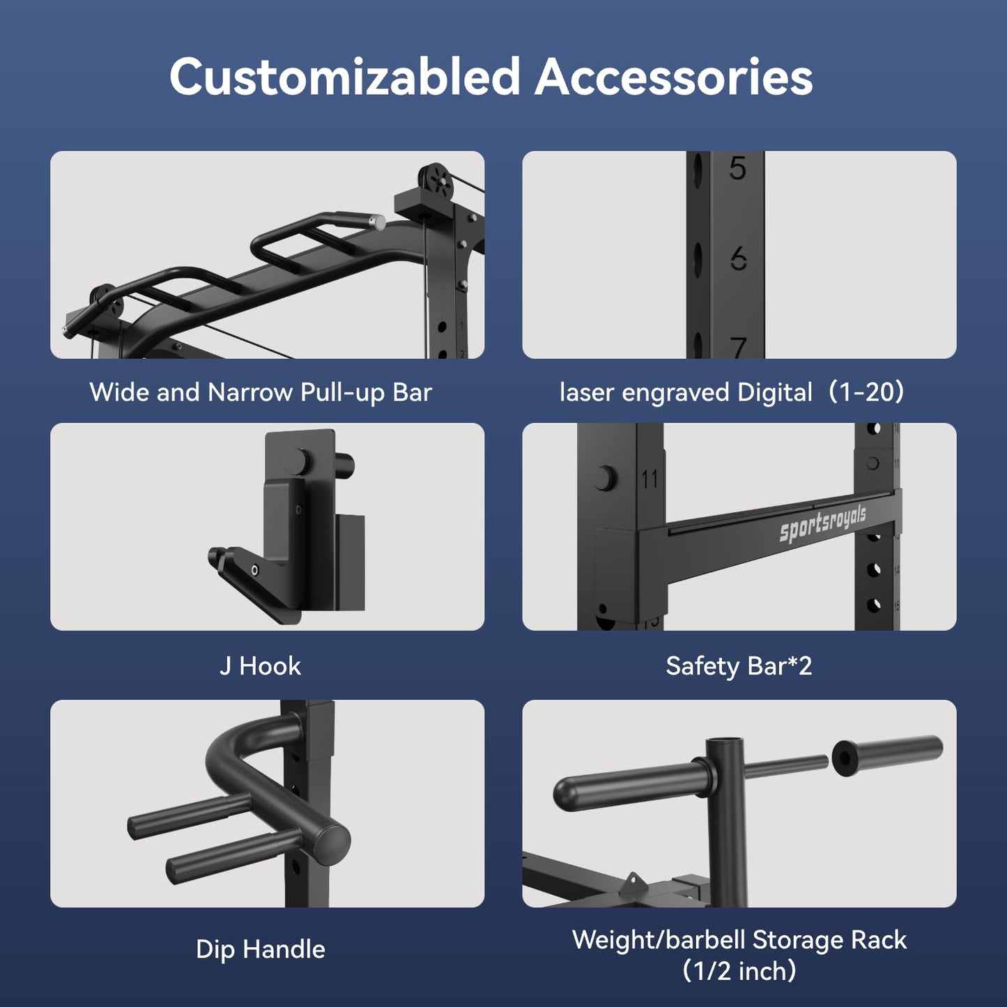 Sportsroyals 1600LB Power Rack with Adjustable Cable Crossover