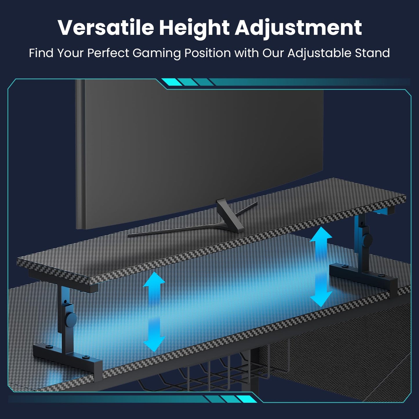 KOLIGEY Gaming Desk, L-Shaped Computer Desk with LED Lights, Monitor Stand, Power Outlets and Storage Drawer