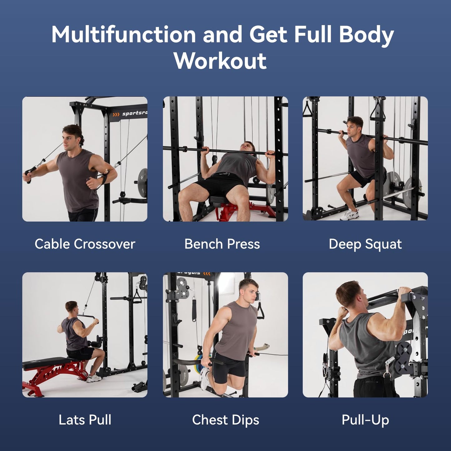 Sportsroyals 1600LB Power Rack with Adjustable Cable Crossover