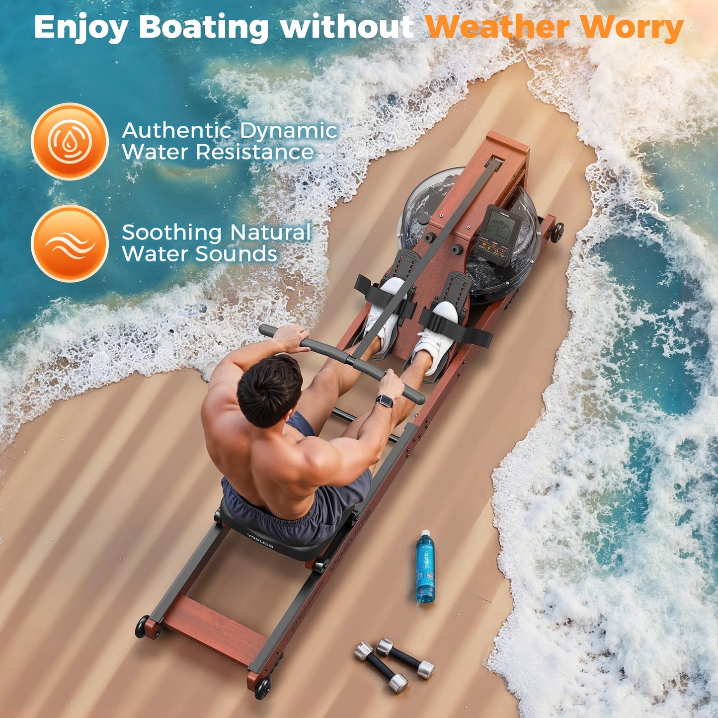YOSUDA Water Rowing Machines for Home Use- Foldable Rower Machine 400LBS Weight Capacity with Dedicated Monitor & Bluetooth APP