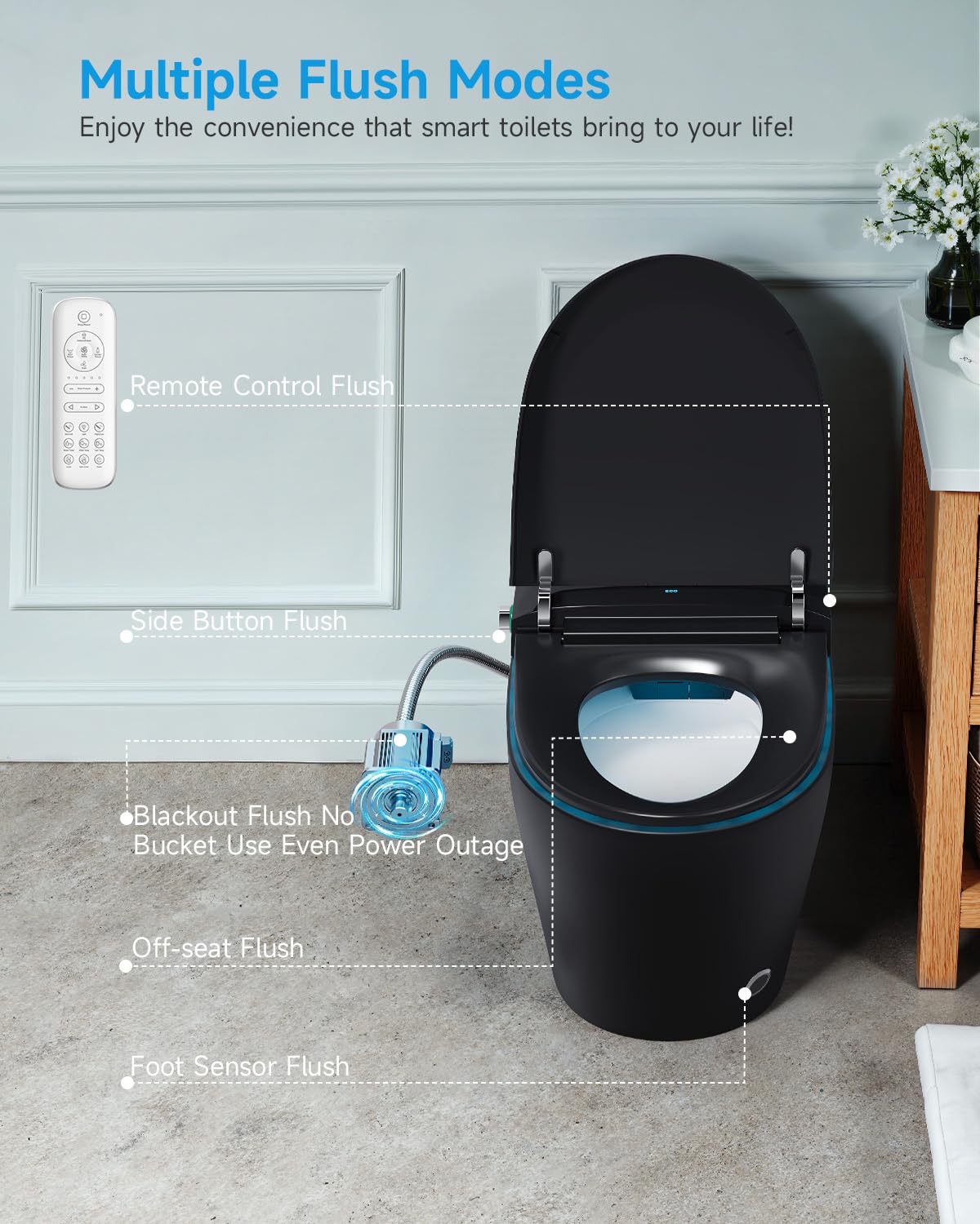 KOLIGEY Black Smart Toilet with Bidet, Auto Open/Close Lid, Heated Seat, Warm Wash&Dryer