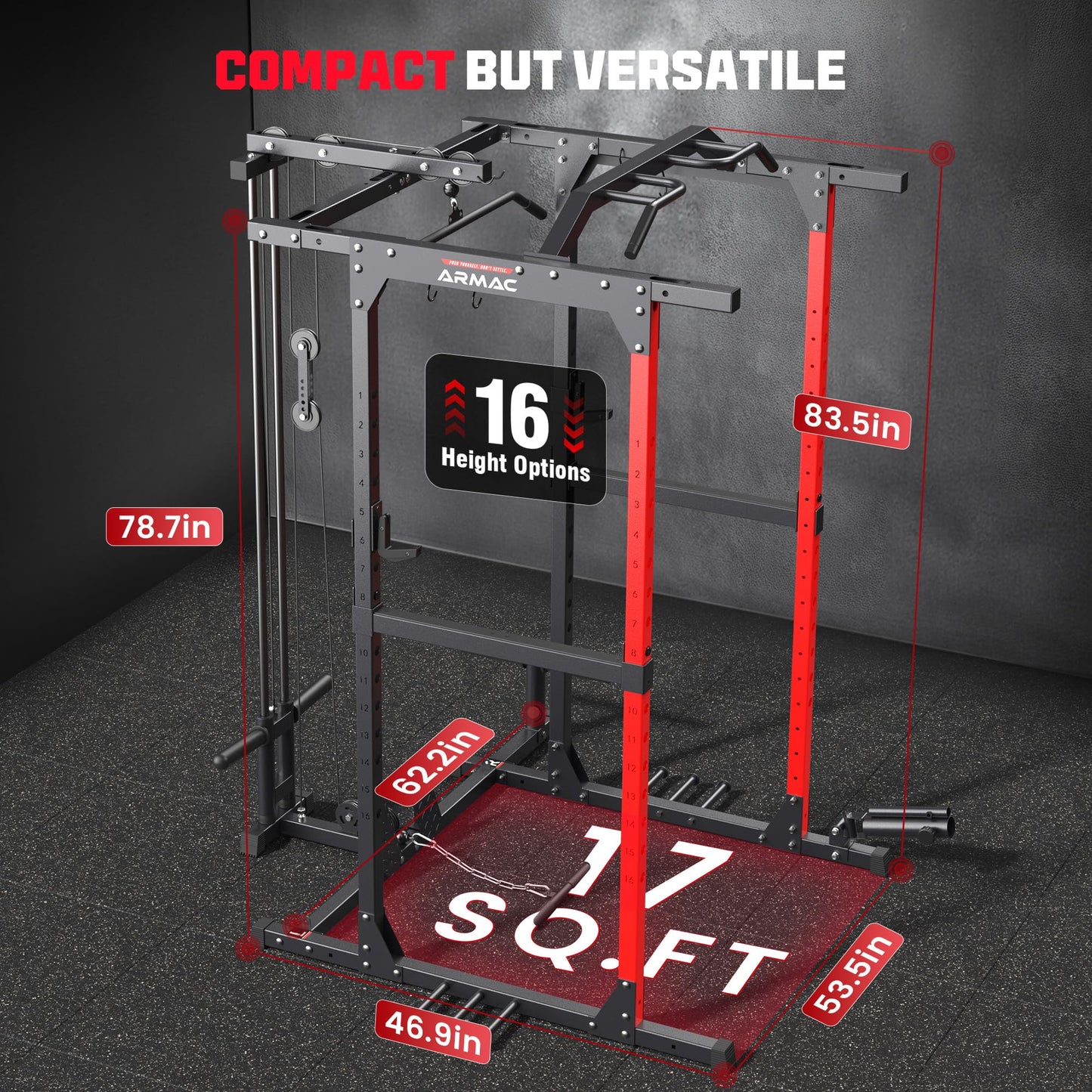 ARMAC Power Cage, Power Rack with Adjustable Cable Crossover System, Weight Cage for Home Gym