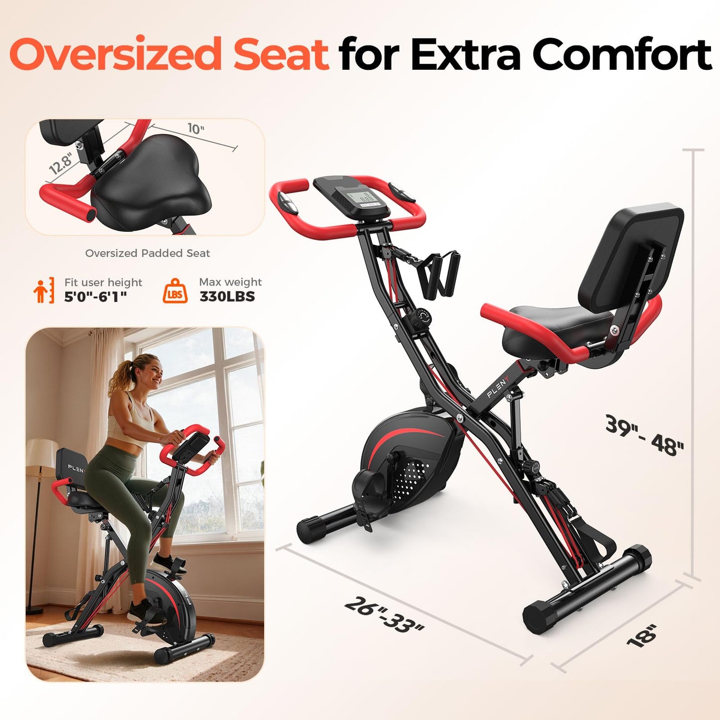 YOSUDA Folding Exercise Bike, 5 IN 1 Stationary Bikes for Home 6.6 LBS Flywheel, 330LB Weight Capacity Back Support Cushion Indoor Workout Cycling Bike for Home Gym