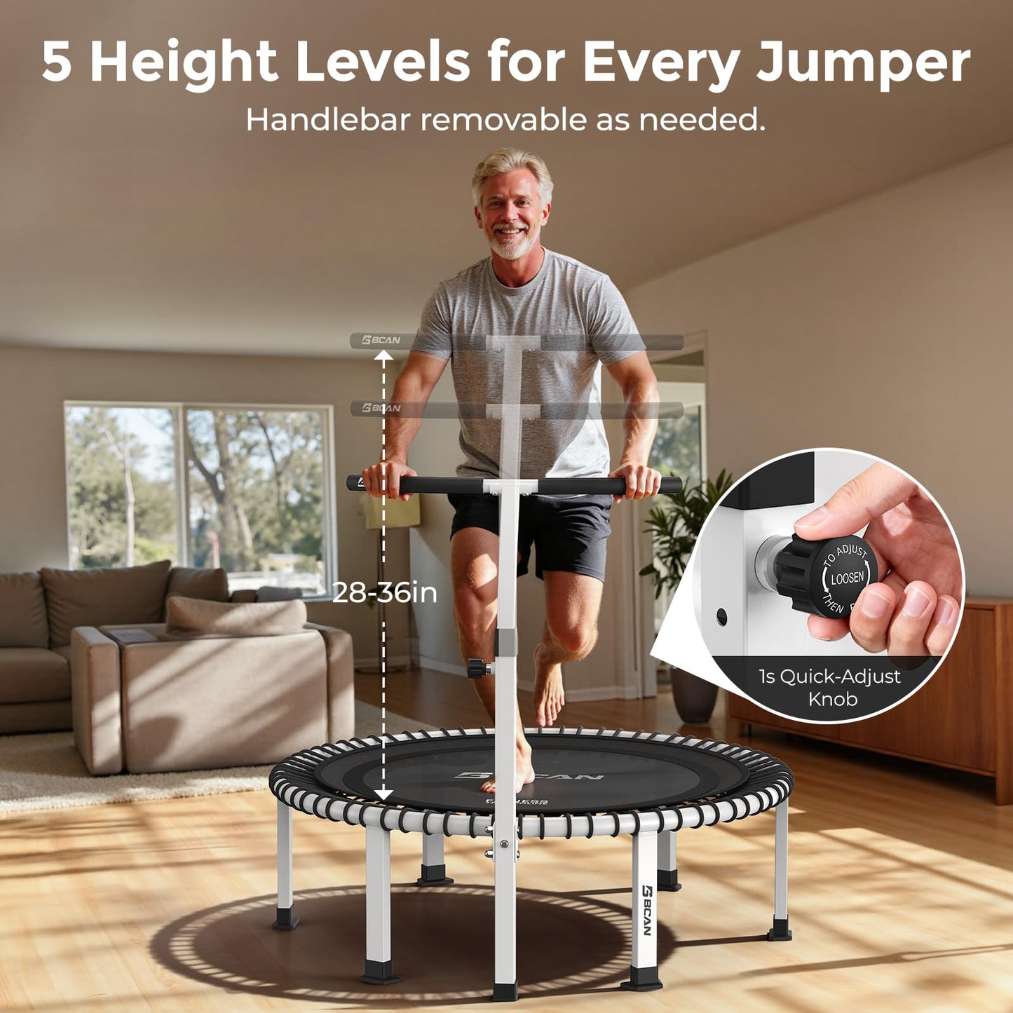 BCAN 40" Soft Land Pro Fitness Rebounder Trampoline, Adjustable Tension Bungees