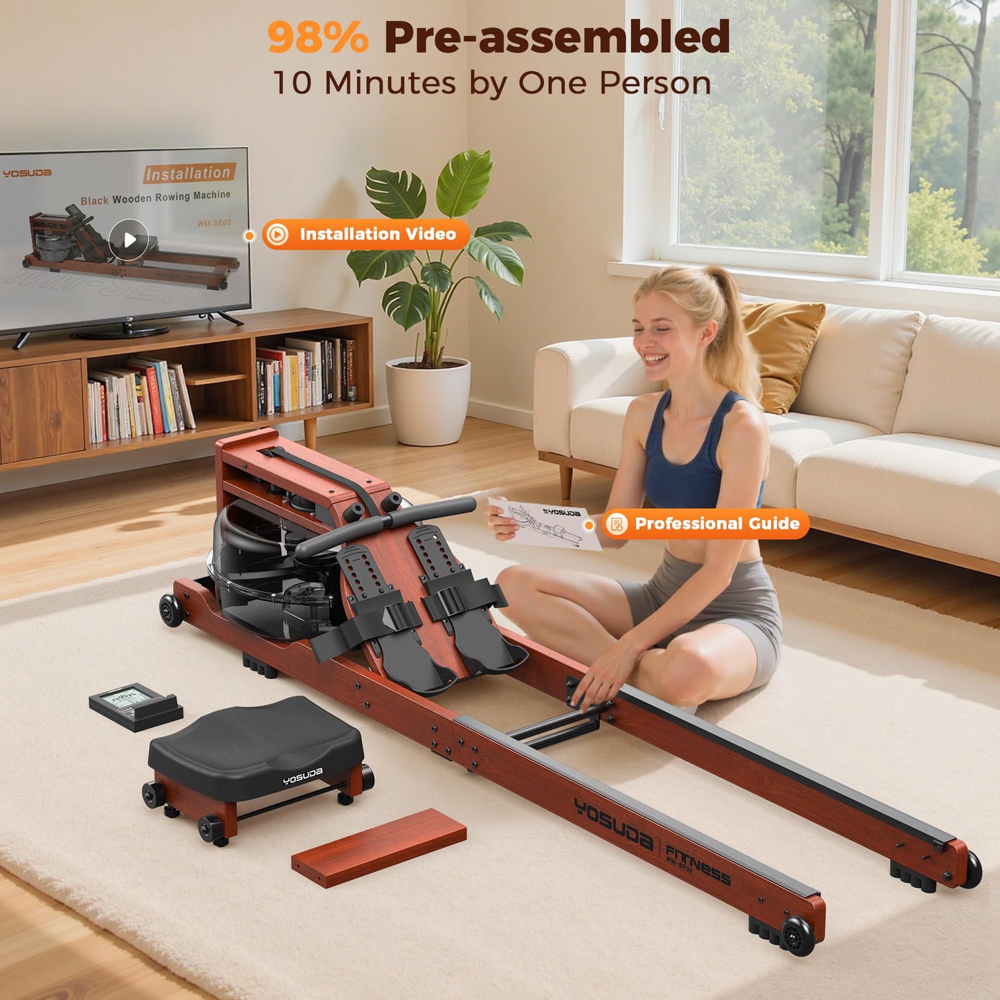 YOSUDA Water Rowing Machines for Home Use- Foldable Rower Machine 400LBS Weight Capacity with Dedicated Monitor & Bluetooth APP