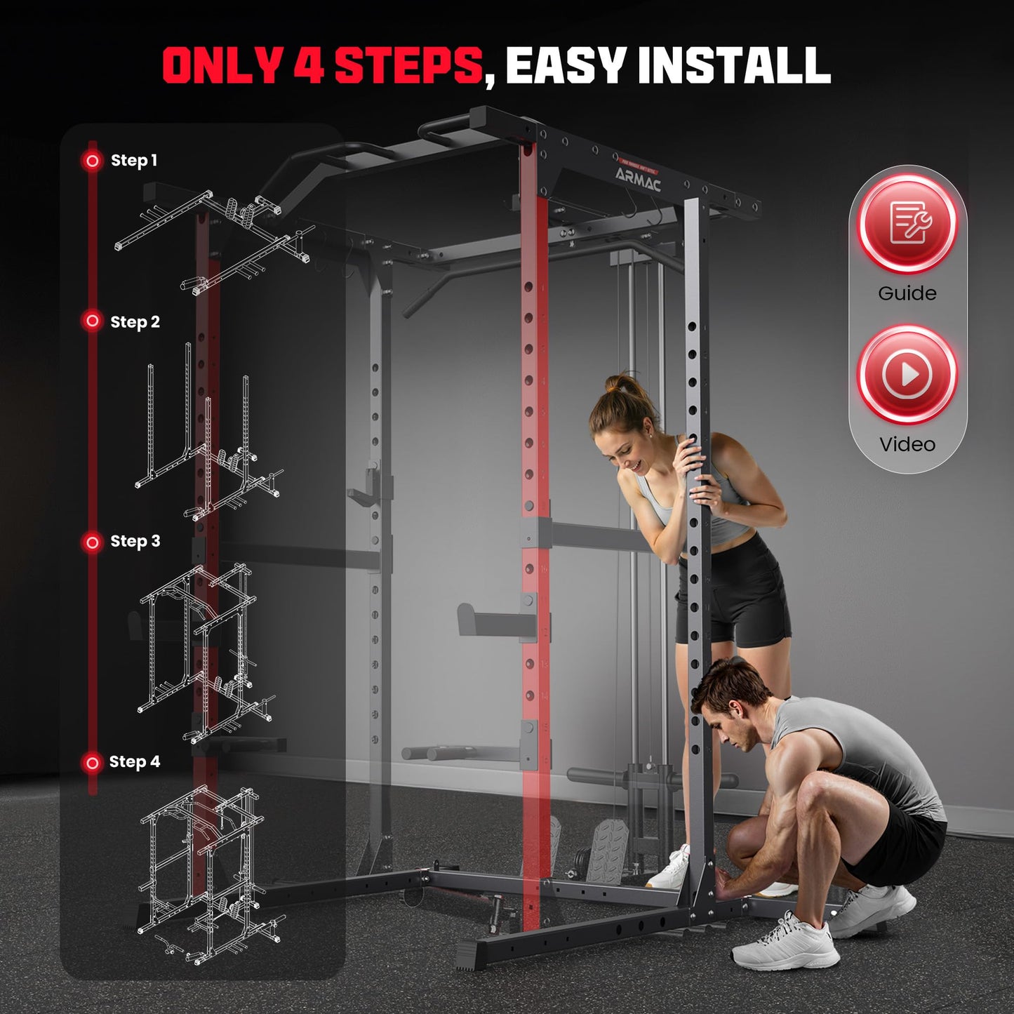 ARMAC Power Cage, Power Rack with Adjustable Cable Crossover System, Weight Cage for Home Gym