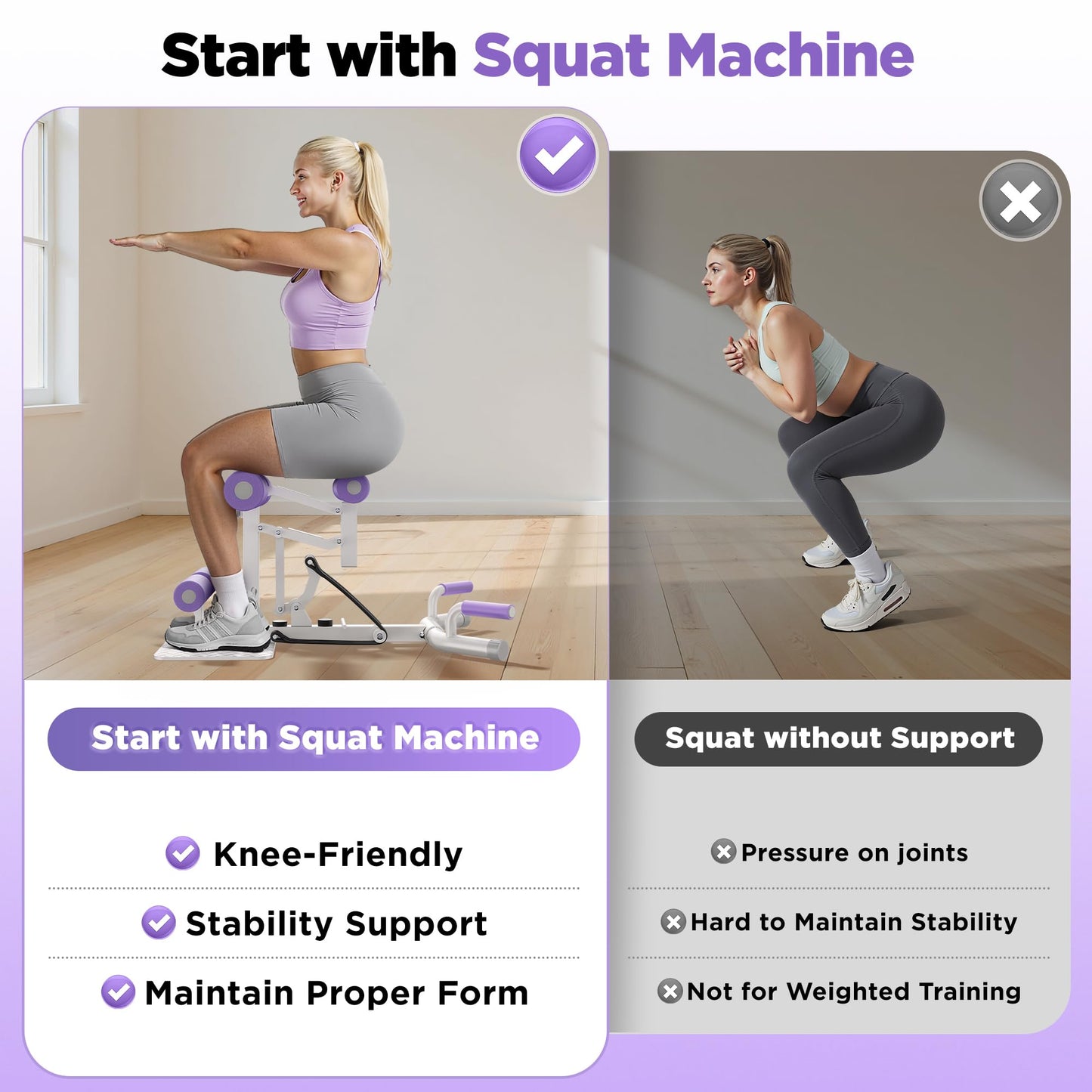 FEIERDUN Deep Squat Exercise Machine, Home Gym Core and Leg Workout Equipment for Women
