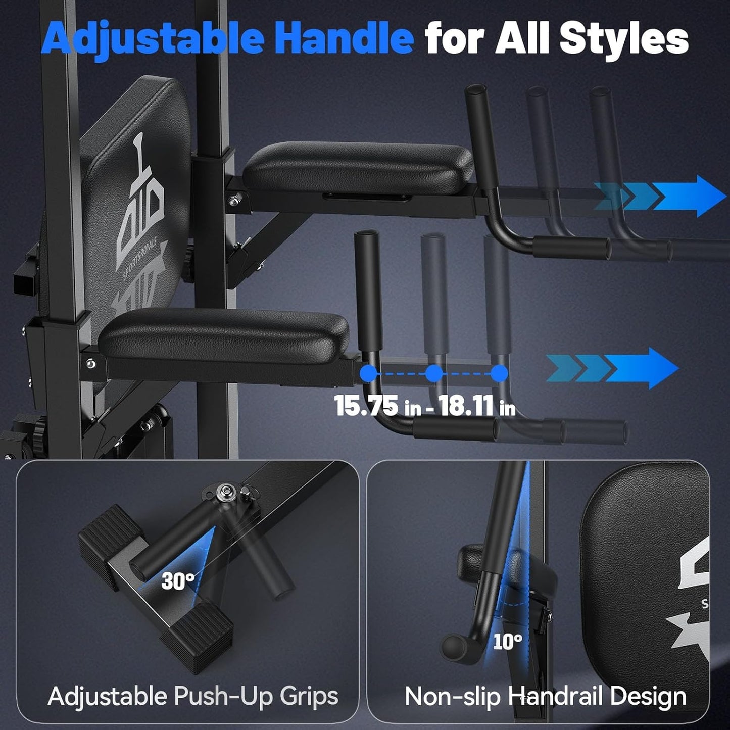 Sportsroyals Power Tower Pull Up Bar Station, 450LBS Stable Pull Up Dip Station for Home Gym Strength Training Equipment (Copy)