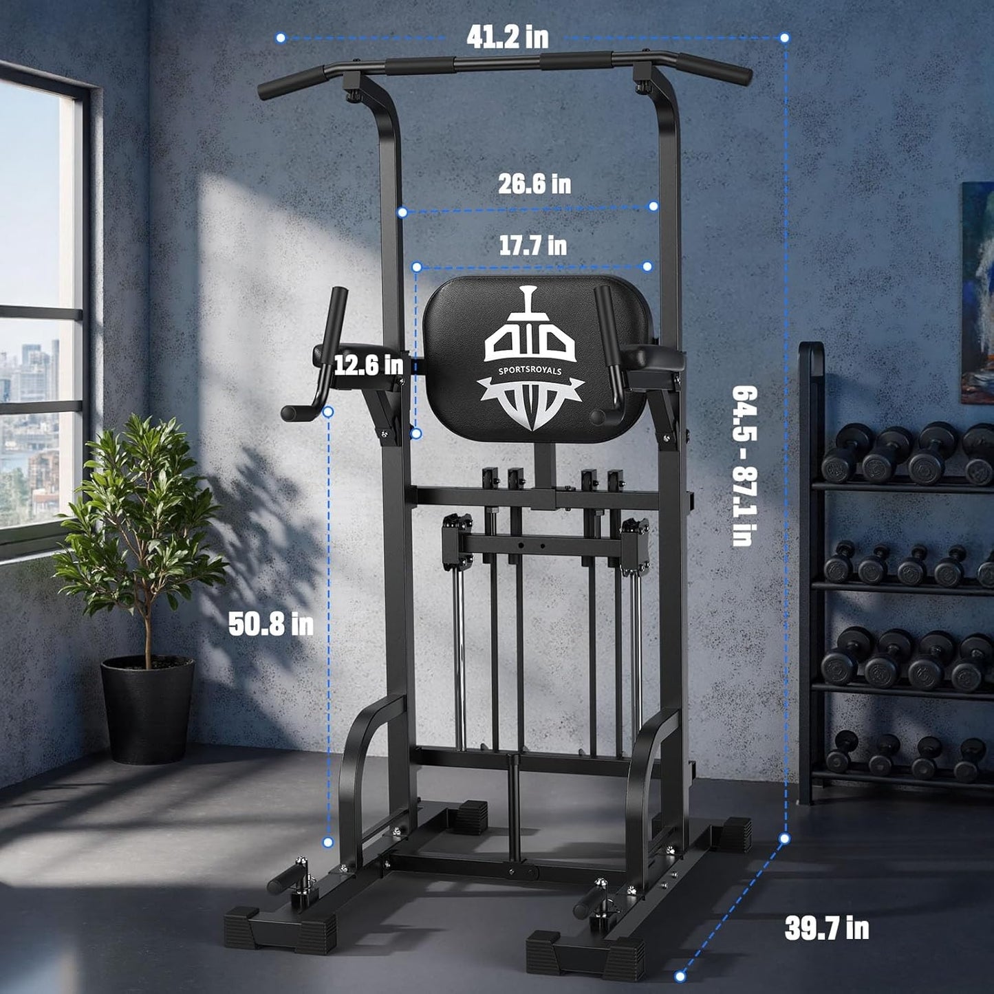 Sportsroyals Power Tower Pull Up Bar Station, 450LBS Stable Pull Up Dip Station for Home Gym Strength Training Equipment (Copy)
