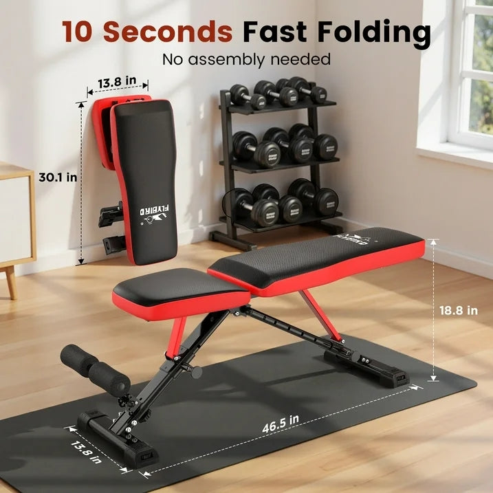 FLYBIRD Collapsible Exercise Folding Adjustable Weight Bench, Strength Training Workout Bench up to 6.2' , 880lbs Weight Capacity