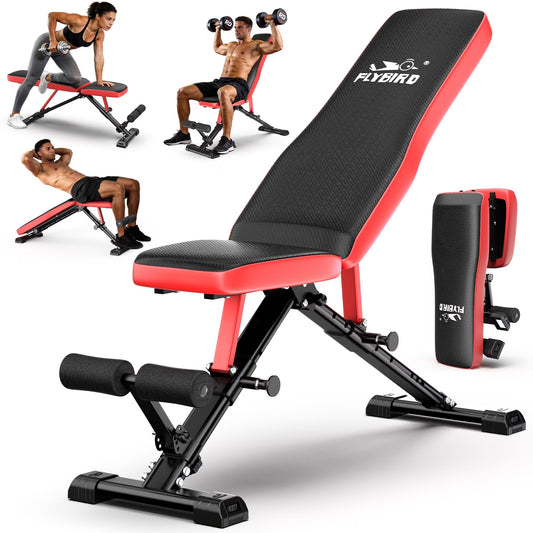 FLYBIRD Collapsible Exercise Folding Adjustable Weight Bench, Strength Training Workout Bench up to 6.2' , 880lbs Weight Capacity