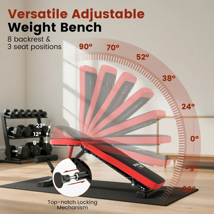FLYBIRD Collapsible Exercise Folding Adjustable Weight Bench, Strength Training Workout Bench up to 6.2' , 880lbs Weight Capacity