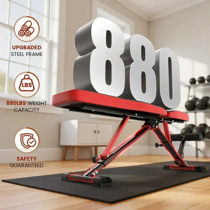 FLYBIRD Collapsible Exercise Folding Adjustable Weight Bench, Strength Training Workout Bench up to 6.2' , 880lbs Weight Capacity
