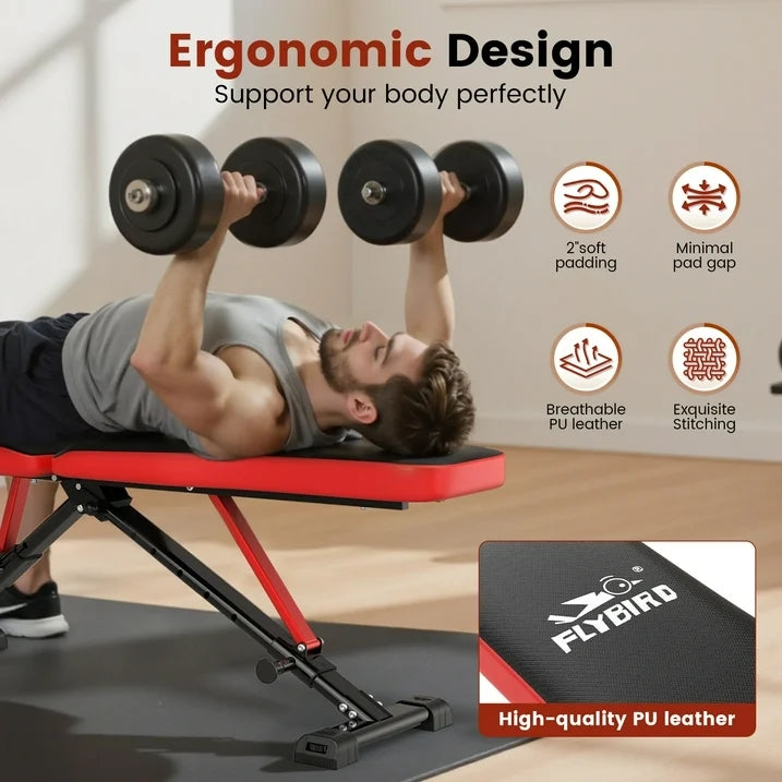 FLYBIRD Collapsible Exercise Folding Adjustable Weight Bench, Strength Training Workout Bench up to 6.2' , 880lbs Weight Capacity