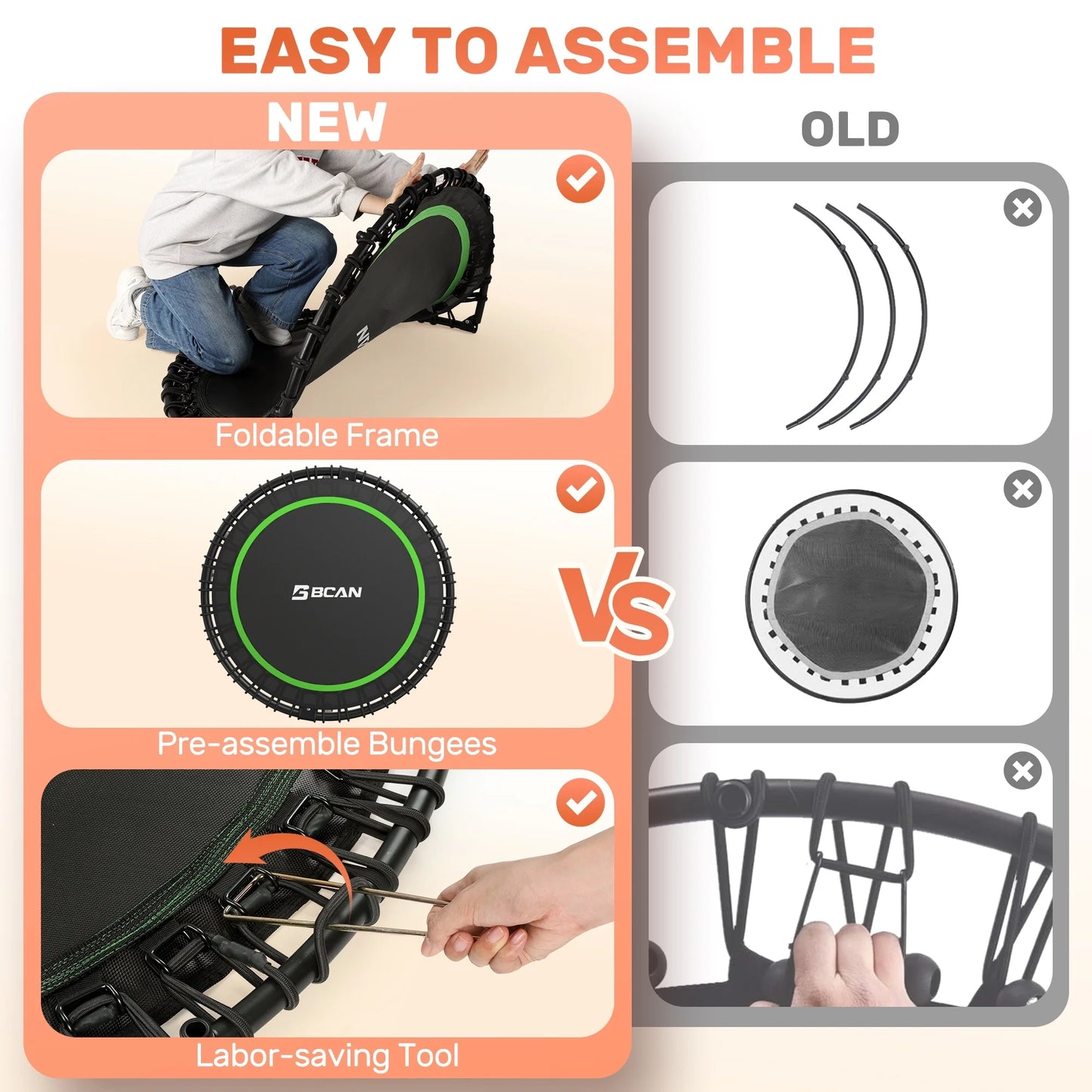 BCAN 450/550LBS Mini Rebounder Trampoline for Adults with Bar, Fitness Trampoline with Bungees, Adjustable Handle, Stable & Quiet, Indoor Outdoor, Whole-Body Workout & Relaxation at Home-40IN/48IN (Copy)