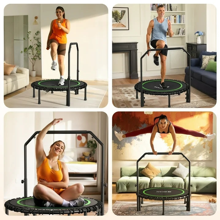 BCAN 450/550LBS Mini Rebounder Trampoline for Adults with Bar, Fitness Trampoline with Bungees, Adjustable Handle, Stable & Quiet, Indoor Outdoor, Whole-Body Workout & Relaxation at Home-40IN/48IN (Copy)