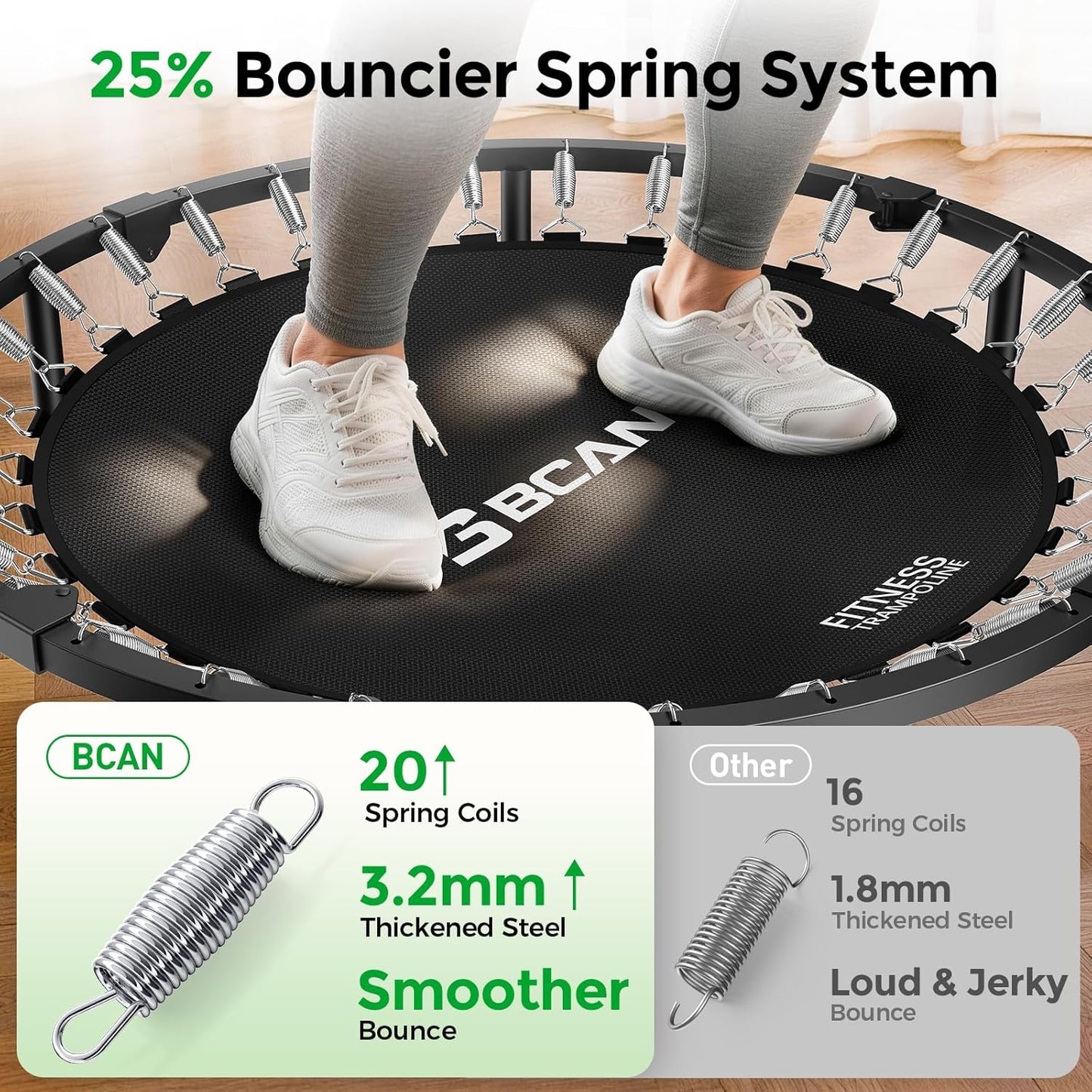 BCAN 48" Foldable Trampoline, Rebounder Trampoline for Adults, U Adjustable Handle