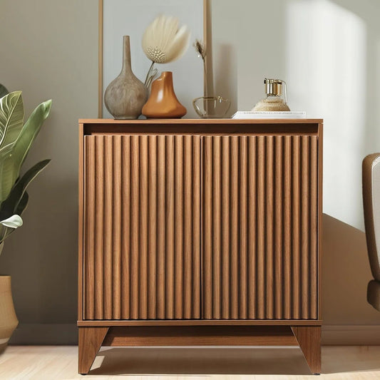 KOLIGEY 32" Tall 2 - Door Accent Brown Cabinet With Adjustable Shelf