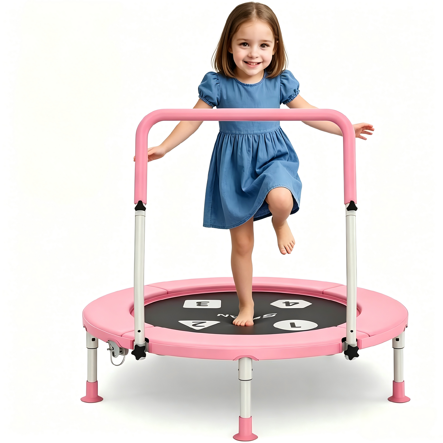 BCAN 36inch Mini Toddler Trampoline for Kids Ages 1-6 Indoor Outdoor Folding Small Rebounder Trampoline with Foam Handle Safety Padded Cover
