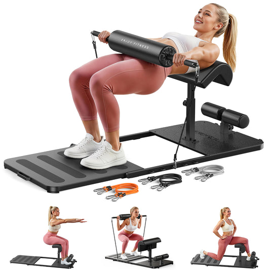 FED FITNESS Foldable Hip Thrust Machine for Home Gym, with Padded Bar & Resistance Bands, for Hip Thrust, Sissy Squat & Lower Body Training, Black-White