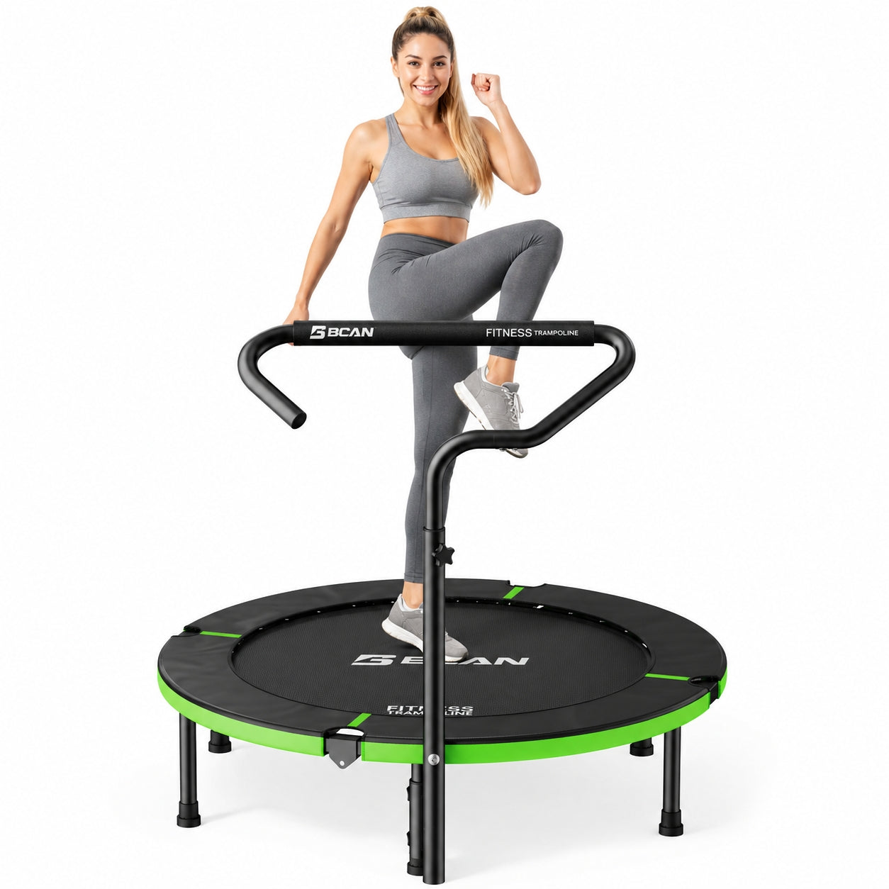 BCAN 40" Foldable Mini Trampoline, Rebounder Trampoline for Adults,  Adjustable Handle, Exercise Rebounder for Adults Indoor/Garden Workout, Max Load 330lbs