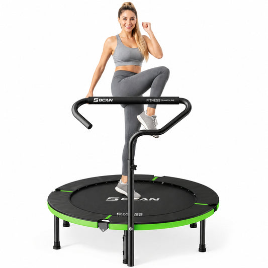 BCAN 40" Foldable Mini Trampoline, Rebounder Trampoline for Adults,  Adjustable Handle, Exercise Rebounder for Adults Indoor/Garden Workout, Max Load 330lbs