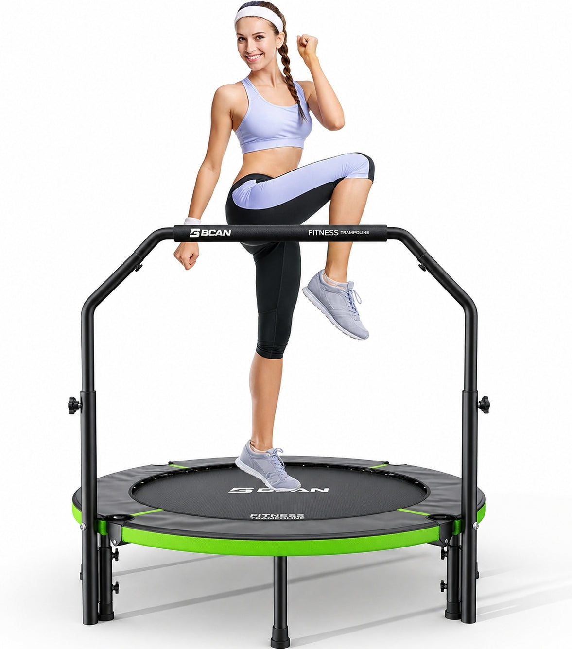 BCAN 48" Foldable Trampoline, Rebounder Trampoline for Adults, U Adjustable Handle
