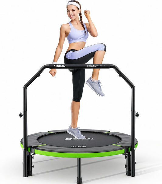 BCAN 48" Foldable Trampoline, Rebounder Trampoline for Adults, U Adjustable Handle