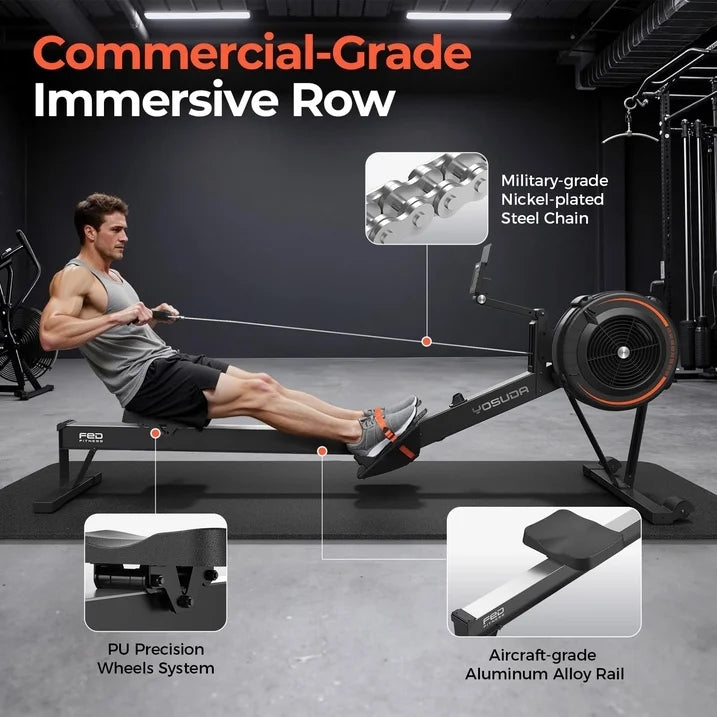 R2 Rowing Machine for Home, Professional Adjustable Air Resistance Rower Machines with Self-Powered Monitor, 53.7'' Row Rail, Ergonomic Comfort Seat, Easy Storage