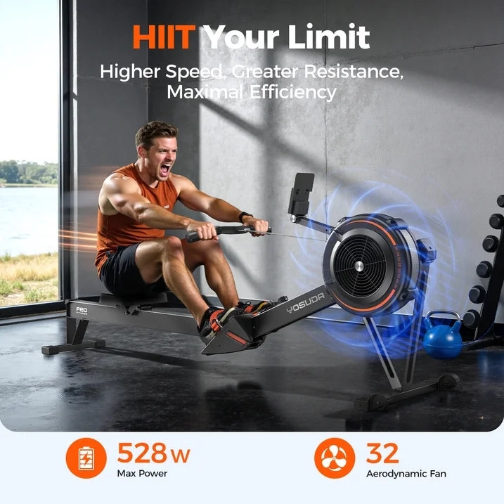 R2 Rowing Machine for Home, Professional Adjustable Air Resistance Rower Machines with Self-Powered Monitor, 53.7'' Row Rail, Ergonomic Comfort Seat, Easy Storage