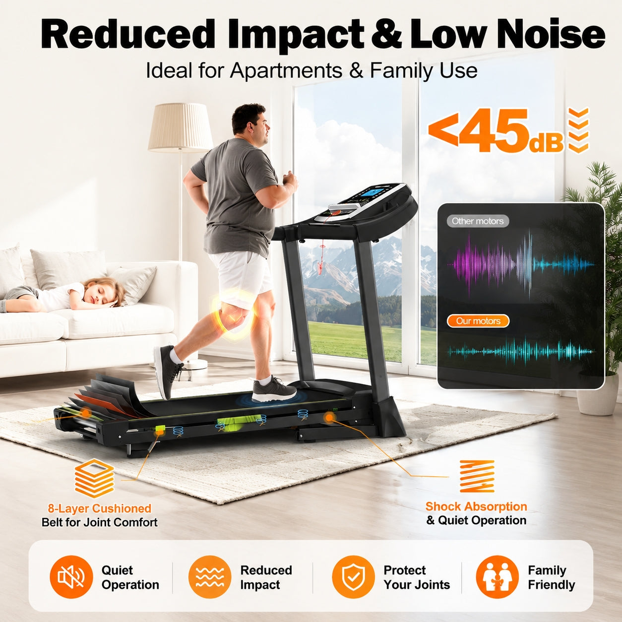 FED FITNESS 3.5 HP Portable Foldable Treadmill with Handles 4% Slope Home Walking Running Treadmill 0.5-7.5 MPH 330 Lb Weight Capacity
