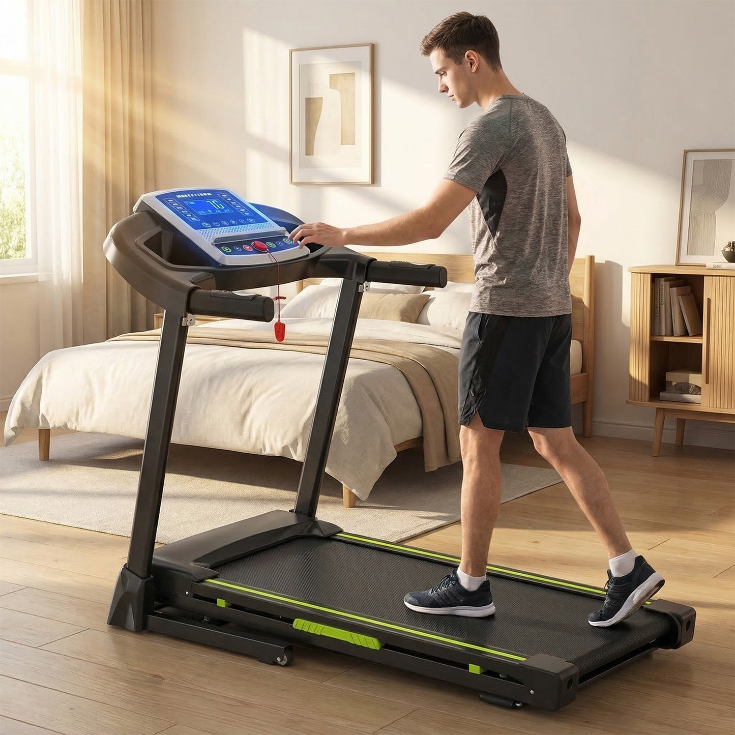 FED FITNESS 3.5 HP Portable Foldable Treadmill with Handles 4% Slope Home Walking Running Treadmill 0.5-7.5 MPH 330 Lb Weight Capacity
