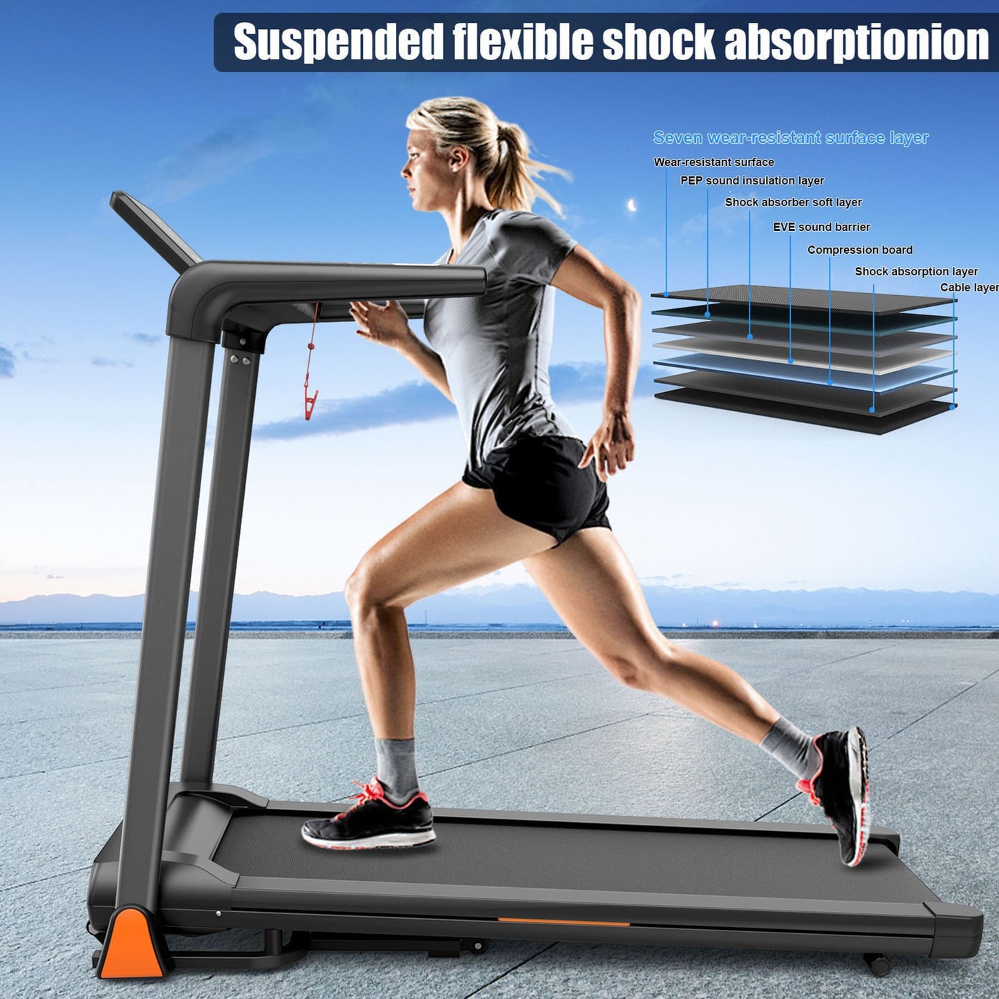 FED FITNESS Folding Treadmill 3.5 Horsepower 0.5-8.5MPH 330LBS Capacity LED Display Foldable Walking Pad Treadmill for Home