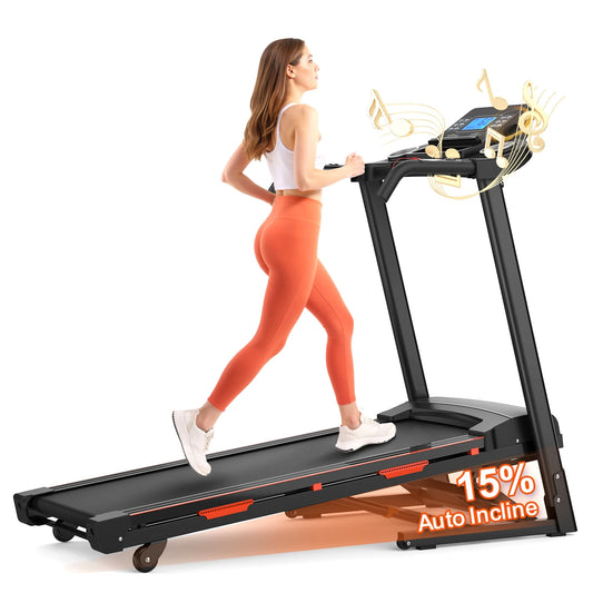 FED FITNESS 15% Auto Incline Treadmills 400LBS Heavy Duty Capacity 3.25HP Folding Electric Treadmill Up to 8.5 MPH Speed for Home Office Fitness