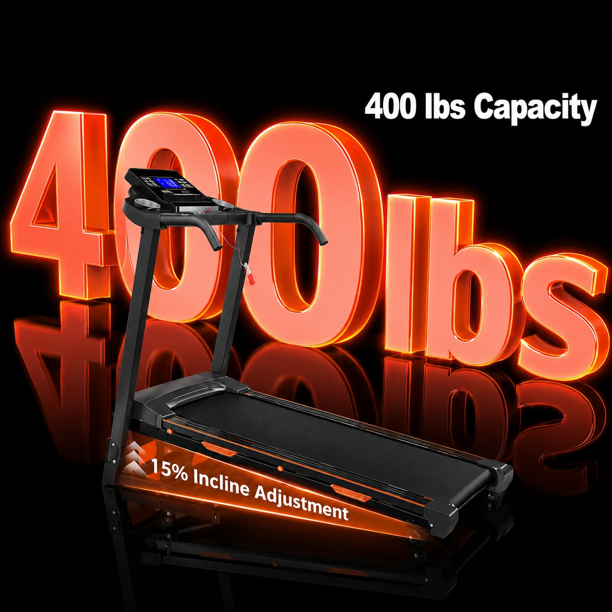 FED FITNESS 15% Auto Incline Treadmills 400LBS Heavy Duty Capacity 3.25HP Folding Electric Treadmill Up to 8.5 MPH Speed for Home Office Fitness